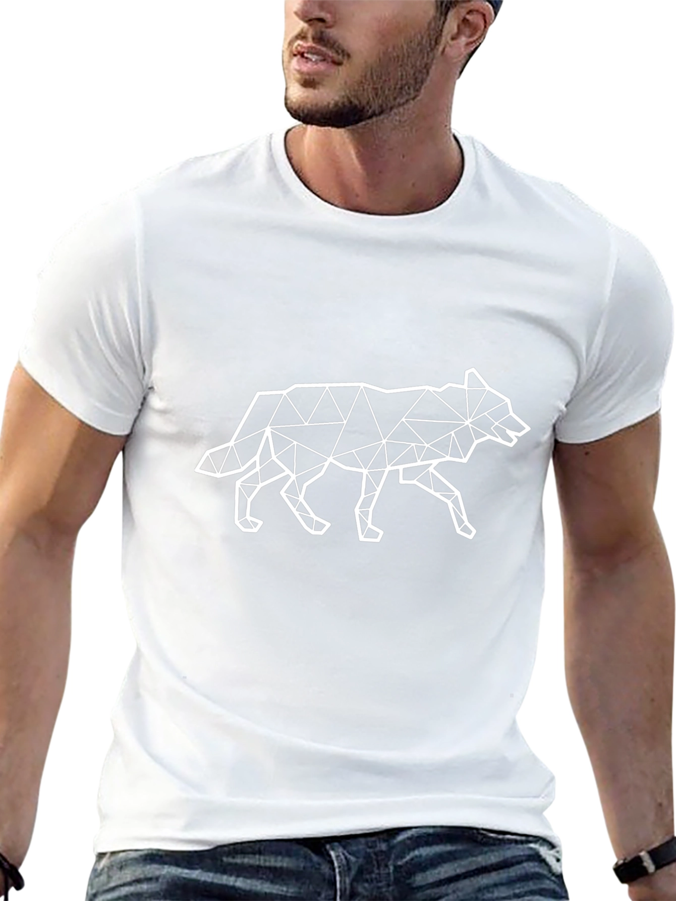 Geometric Wolf Graphic T-Shirt - Black