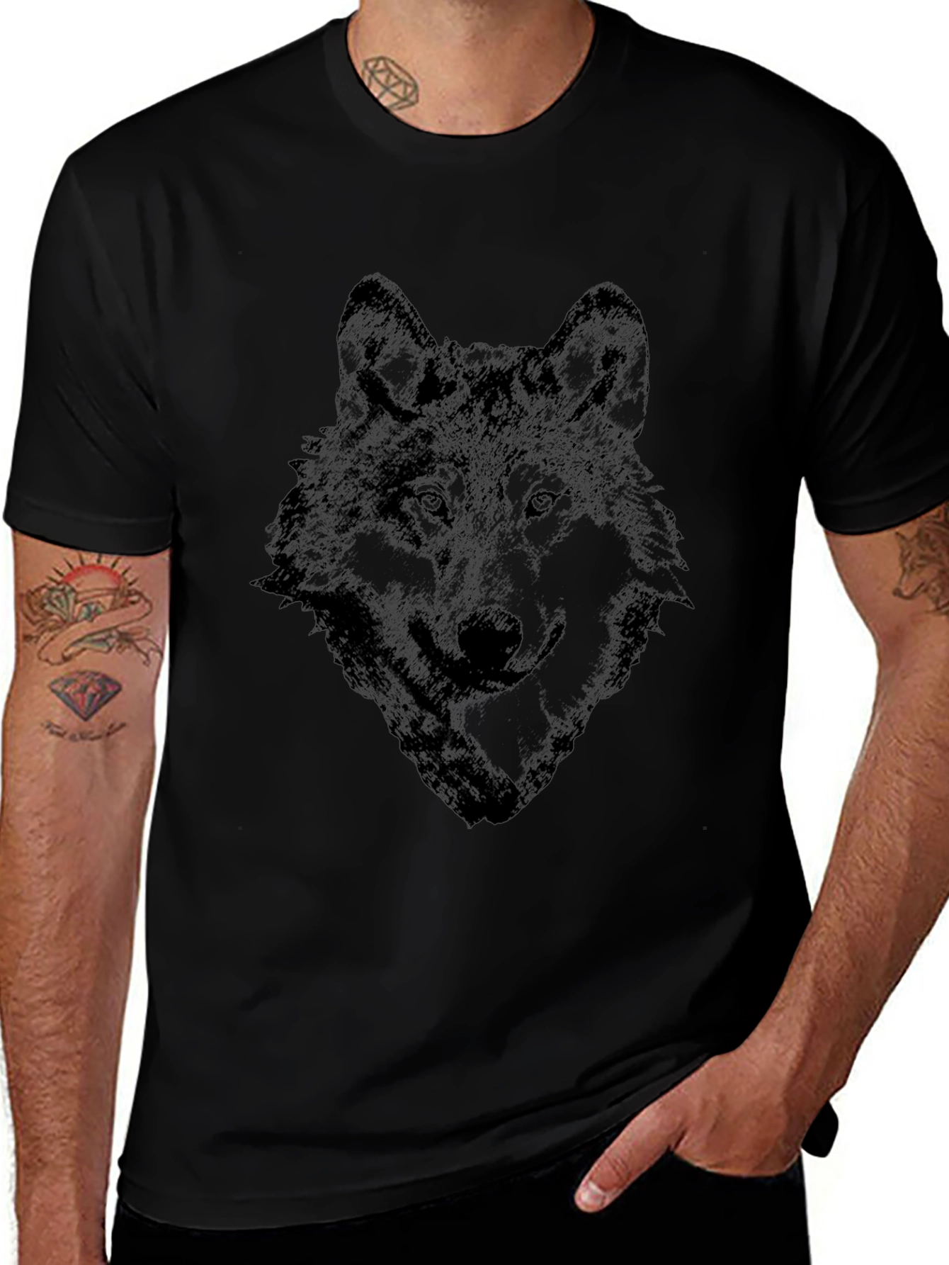 Mens Black Wolf Graphic T-Shirt
