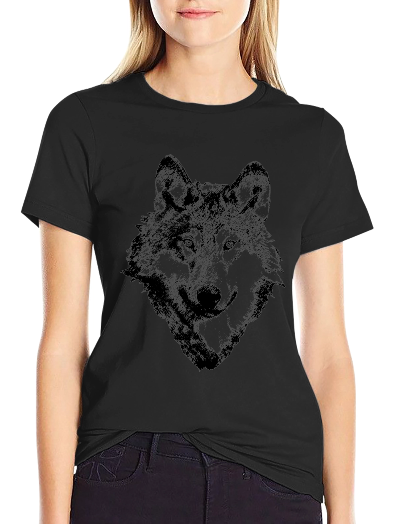 Mens Black Wolf Graphic T-Shirt