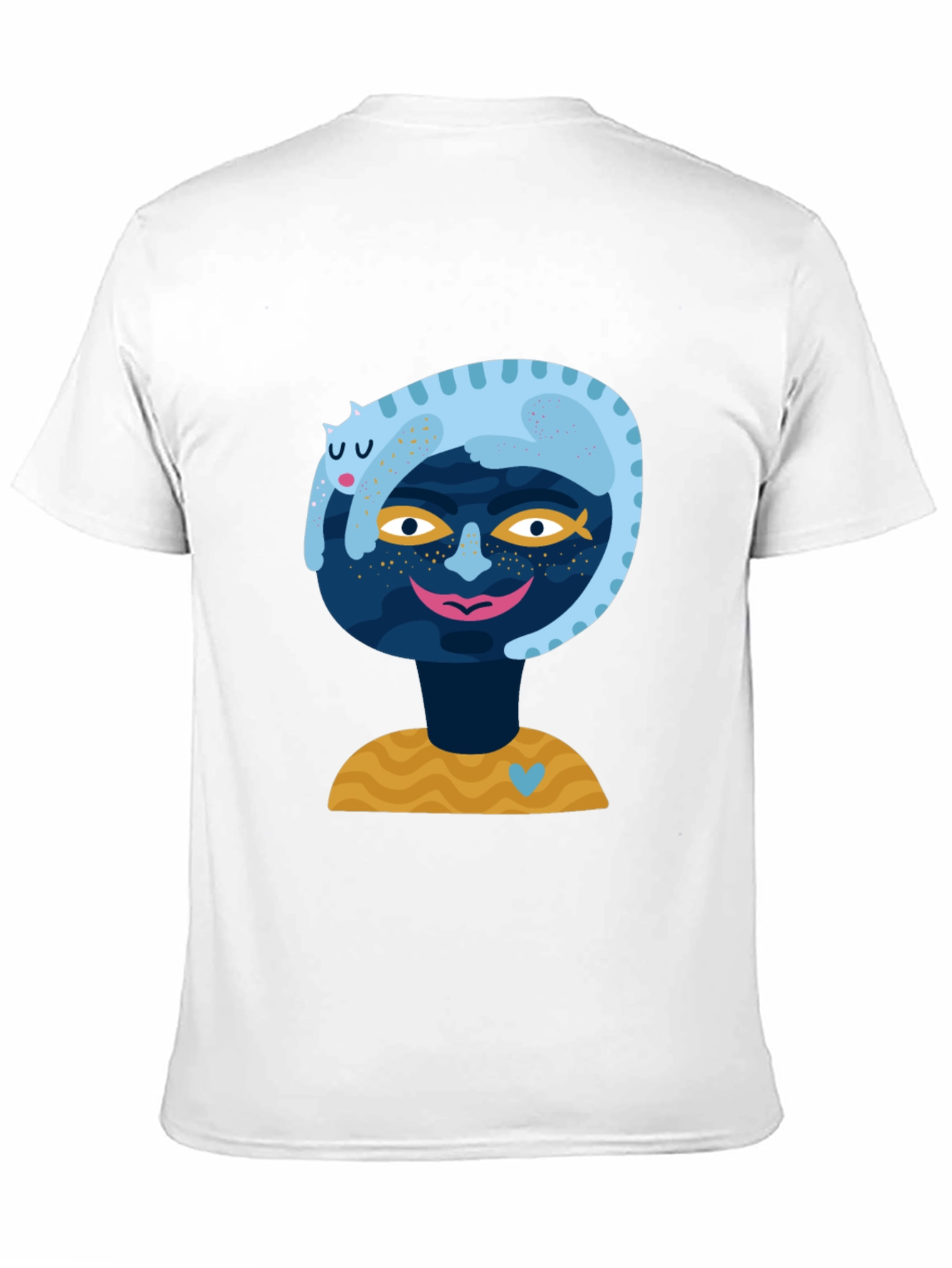 Abstract Cat & Face Graphic Tee - Black