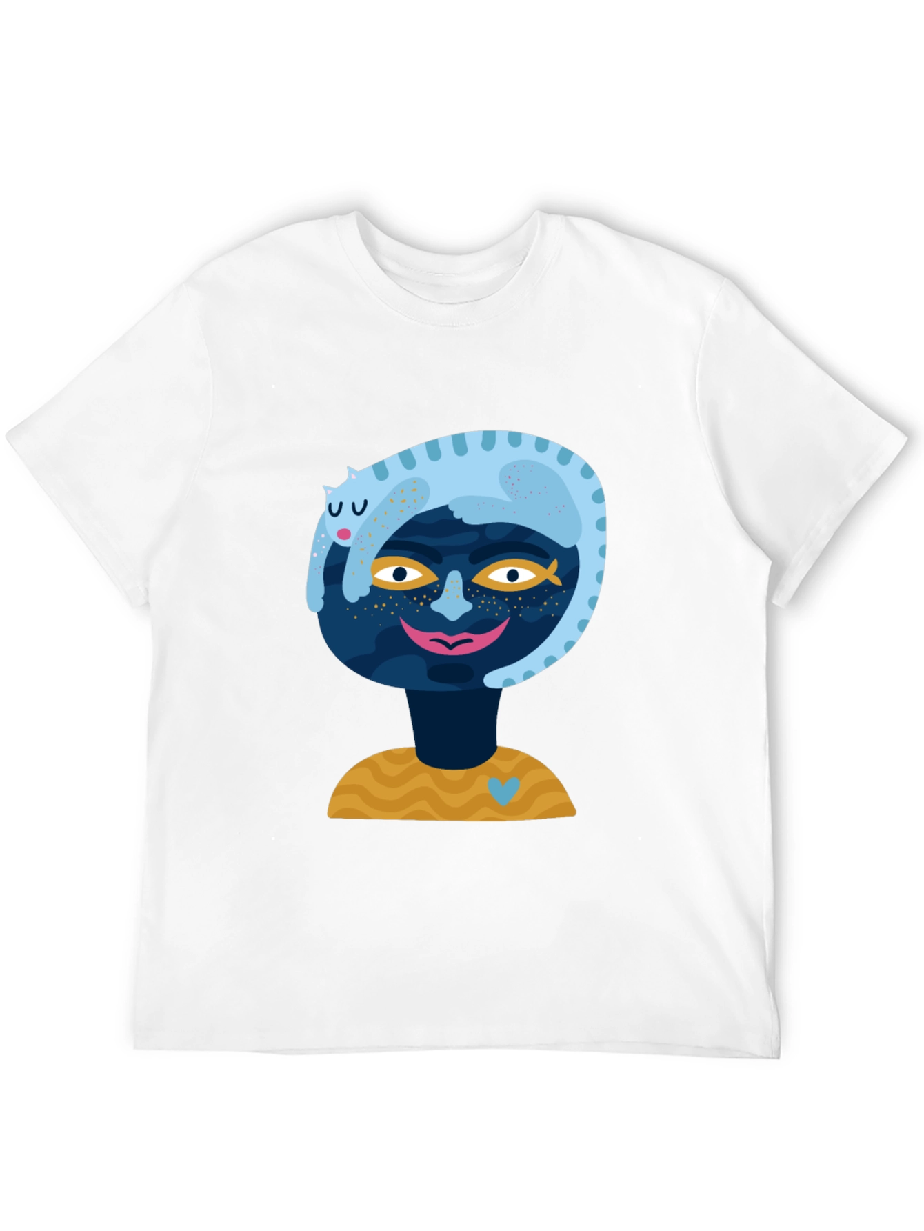 Abstract Cat & Face Graphic Tee - Black