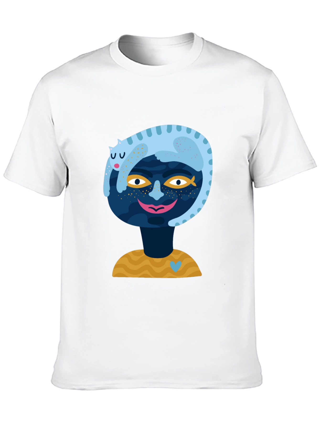 Abstract Cat & Face Graphic Tee - Black