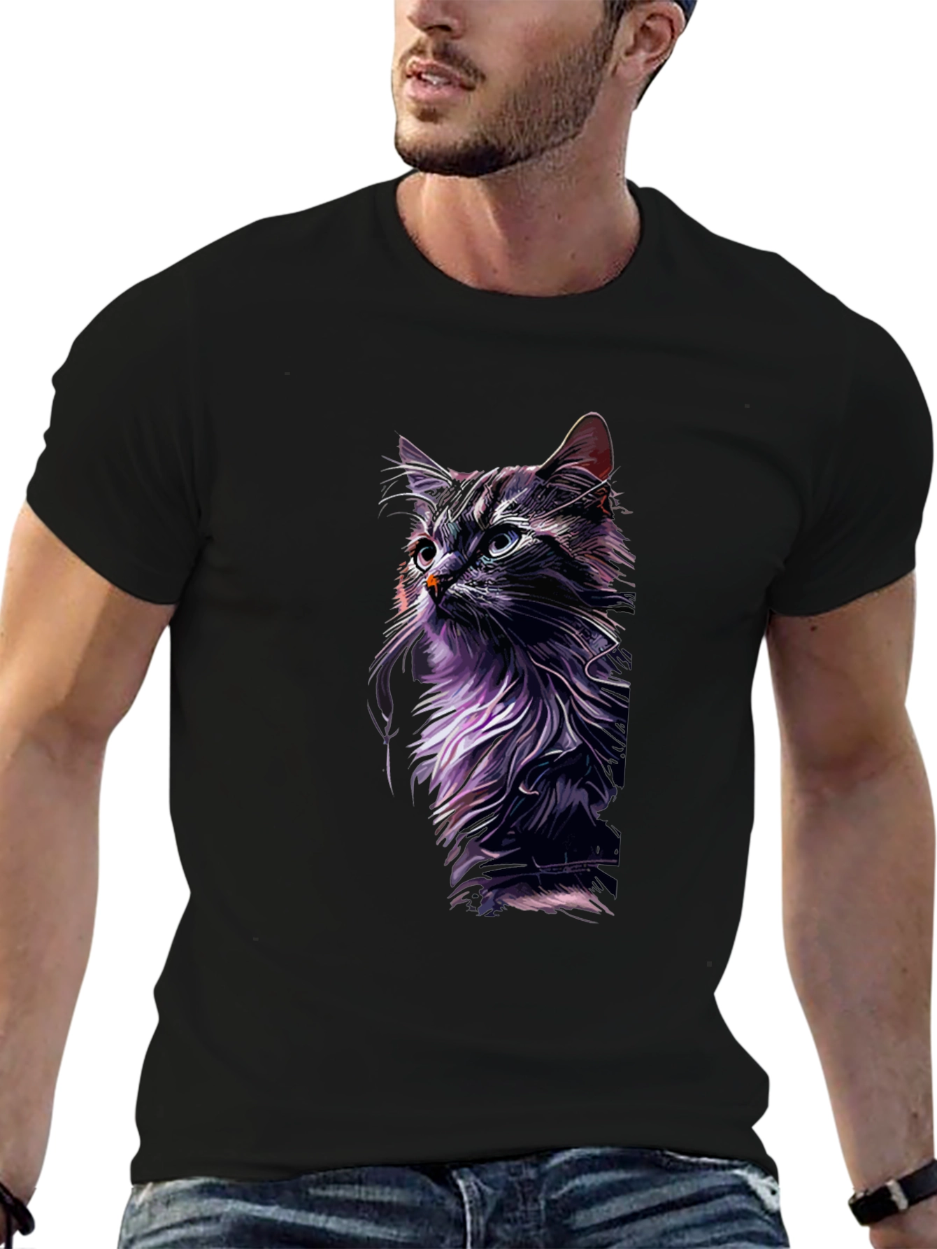 Cool Cat Graphic Print Black T-Shirt