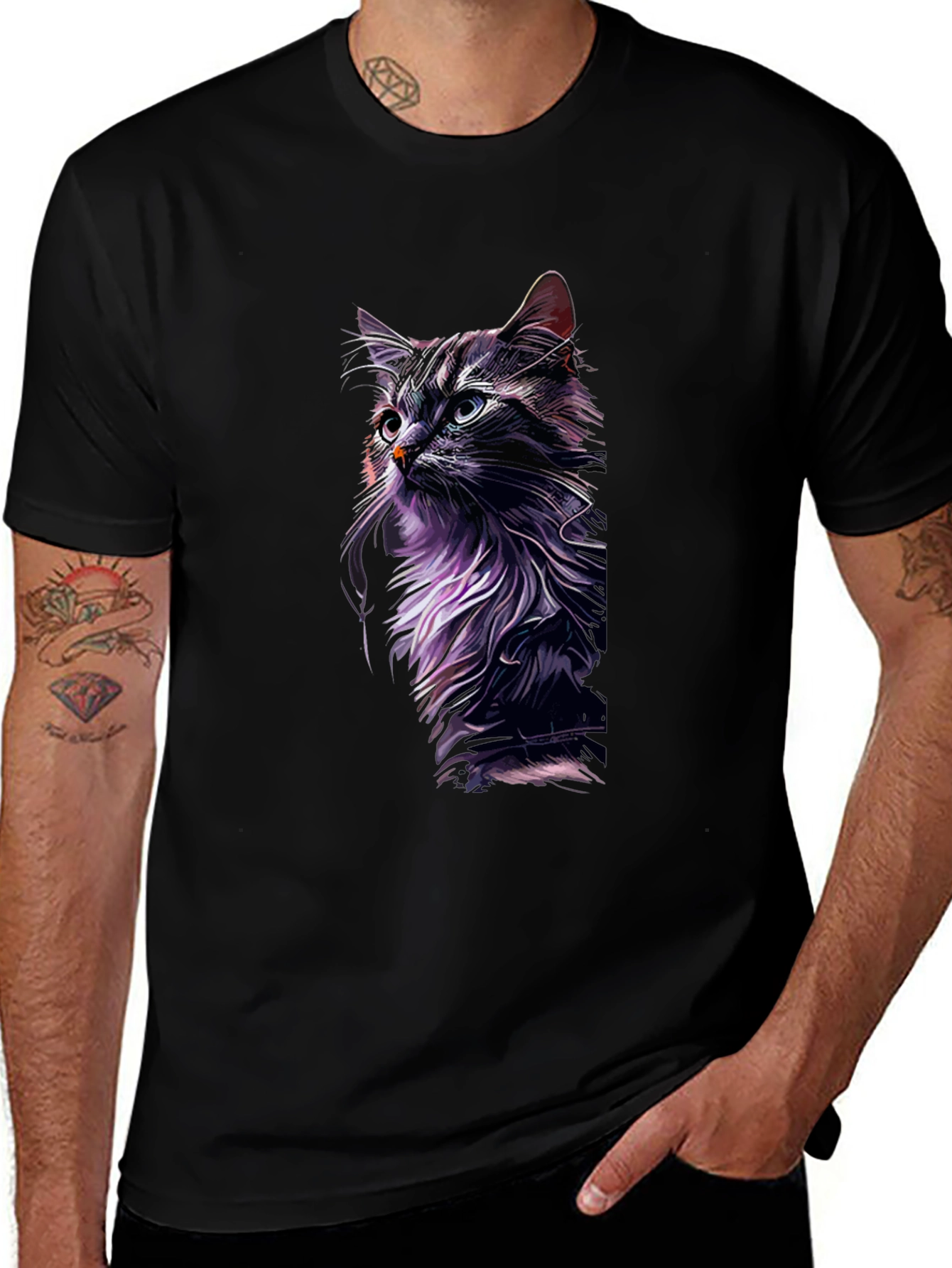 Cool Cat Graphic Print Black T-Shirt