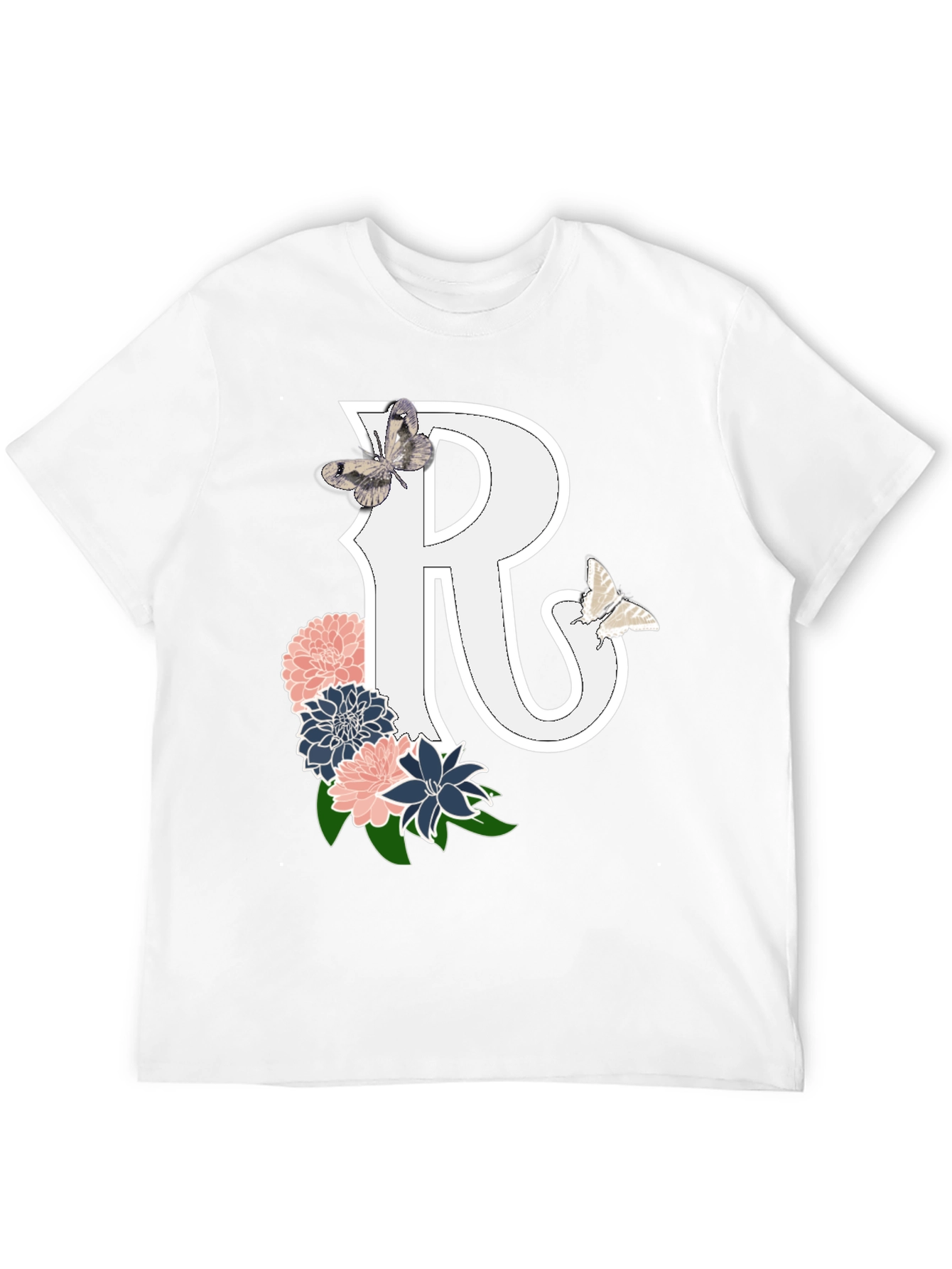 Floral Letter R Tee - Butterfly Accent