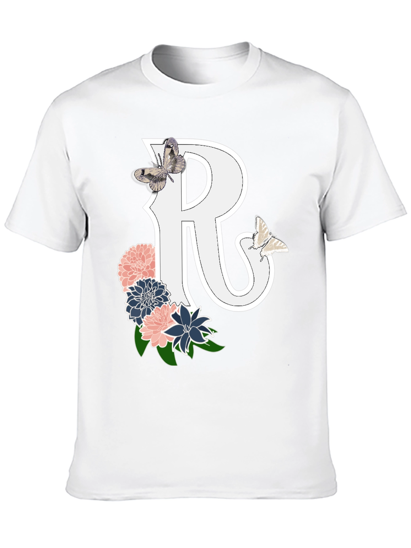 Floral Letter R Tee - Butterfly Accent