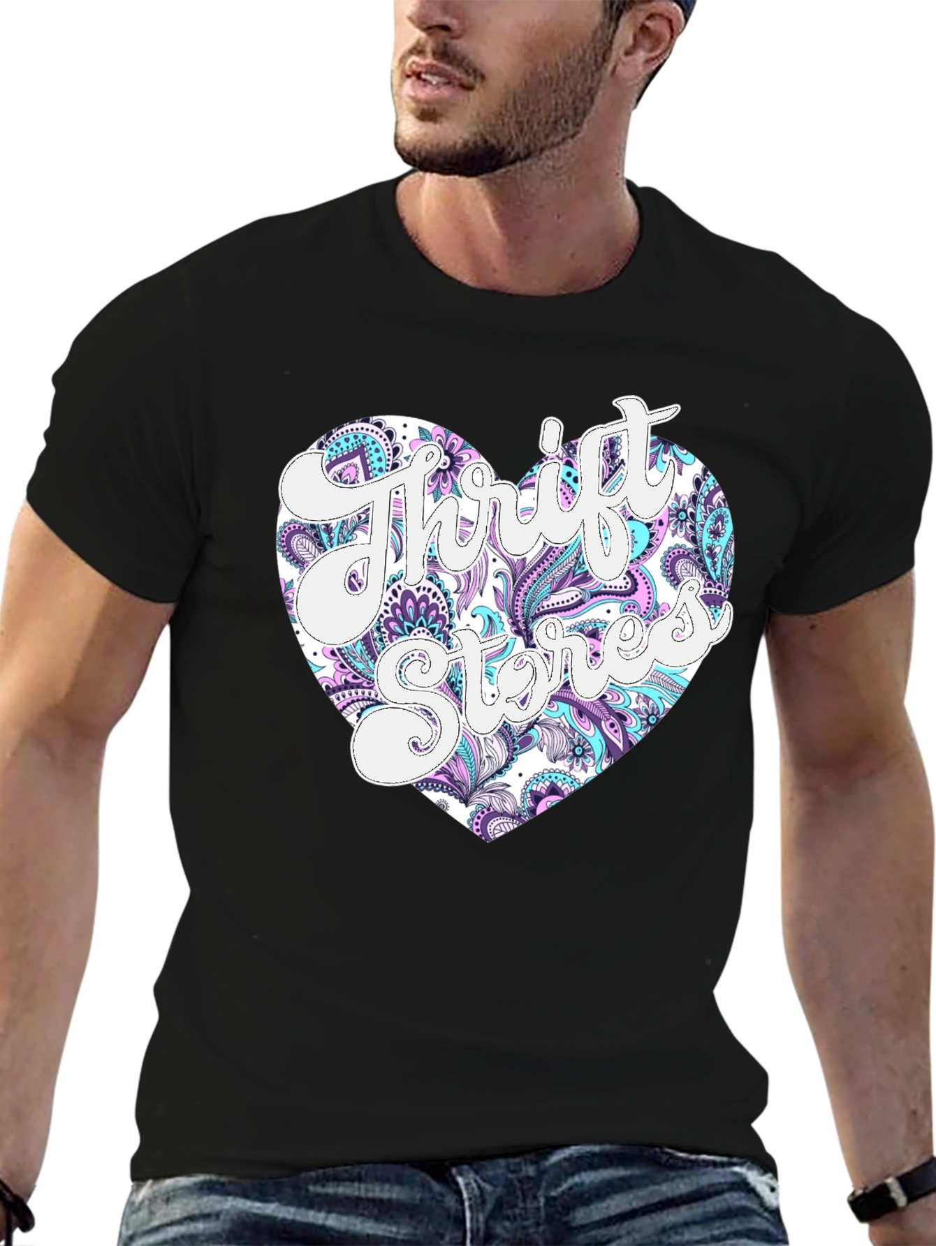 Thrift Stores Heart Graphic T-Shirt - Black