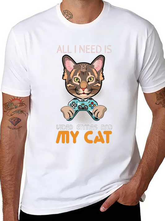 Funny Cat Gamer T-Shirt - Video Games and My Cat