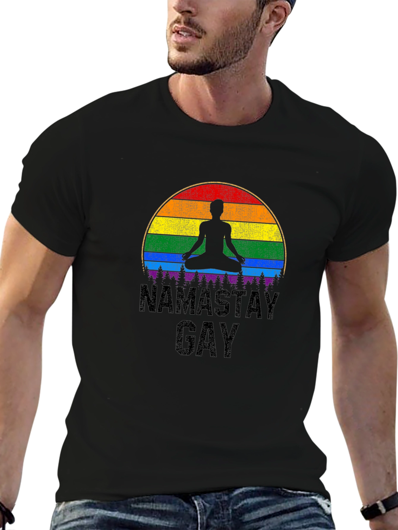 Namastay Gay T-Shirt: Pride Rainbow Yoga Tee