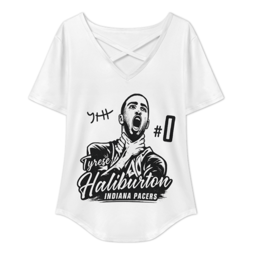 Tyrese Haliburton Indiana Pacers Graphic V-Neck Tee – Basketball Fan Streetwear Shirt for Women(z222)