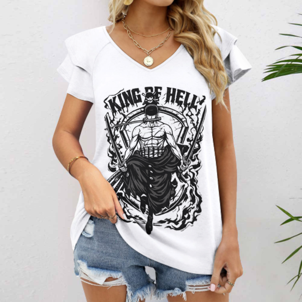 King of Hell Anime Samurai Graphic T-Shirt – Dark Warrior Manga Style Streetwear Tee(z250)
