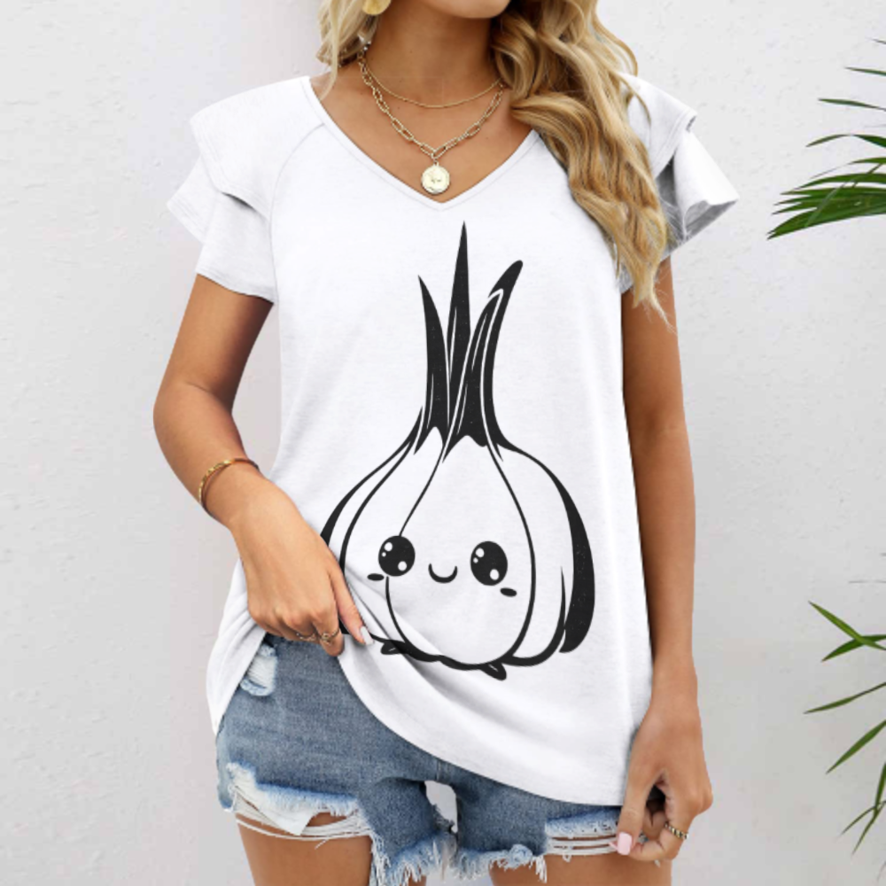 Cute Kawaii Garlic Graphic T-Shirt – Funny Cartoon Vegetable Tee for Food Lovers & Trendy Casual Wear(z247)
