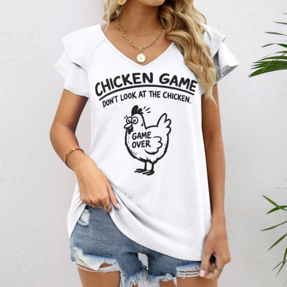 Chicken Game Funny Graphic T-Shirt – “Don’t Look At The Chicken” Humor Casual Tee(z248)