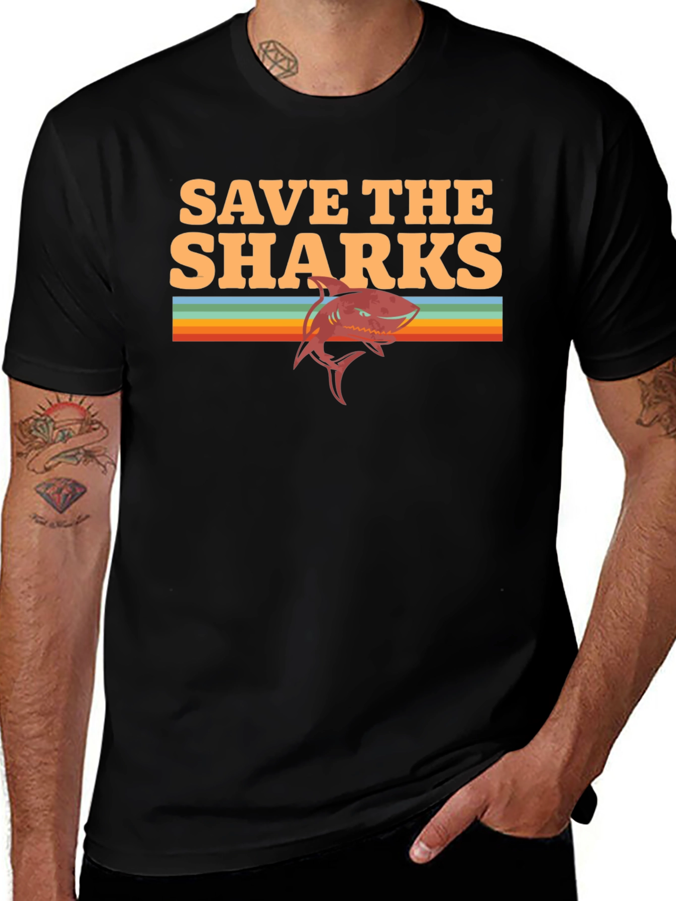 Save The Sharks Graphic T-Shirt - Retro Style
