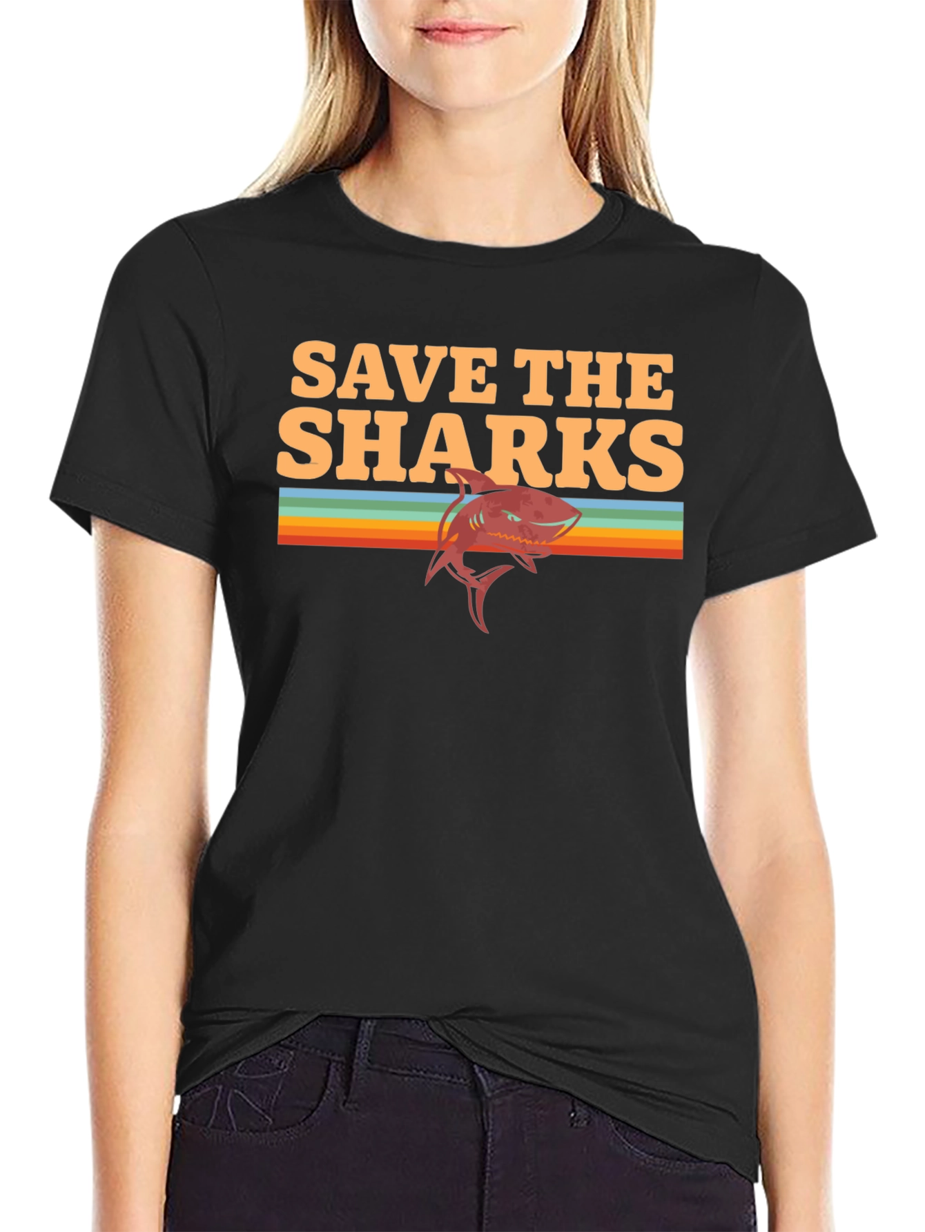 Save The Sharks Graphic T-Shirt - Retro Style