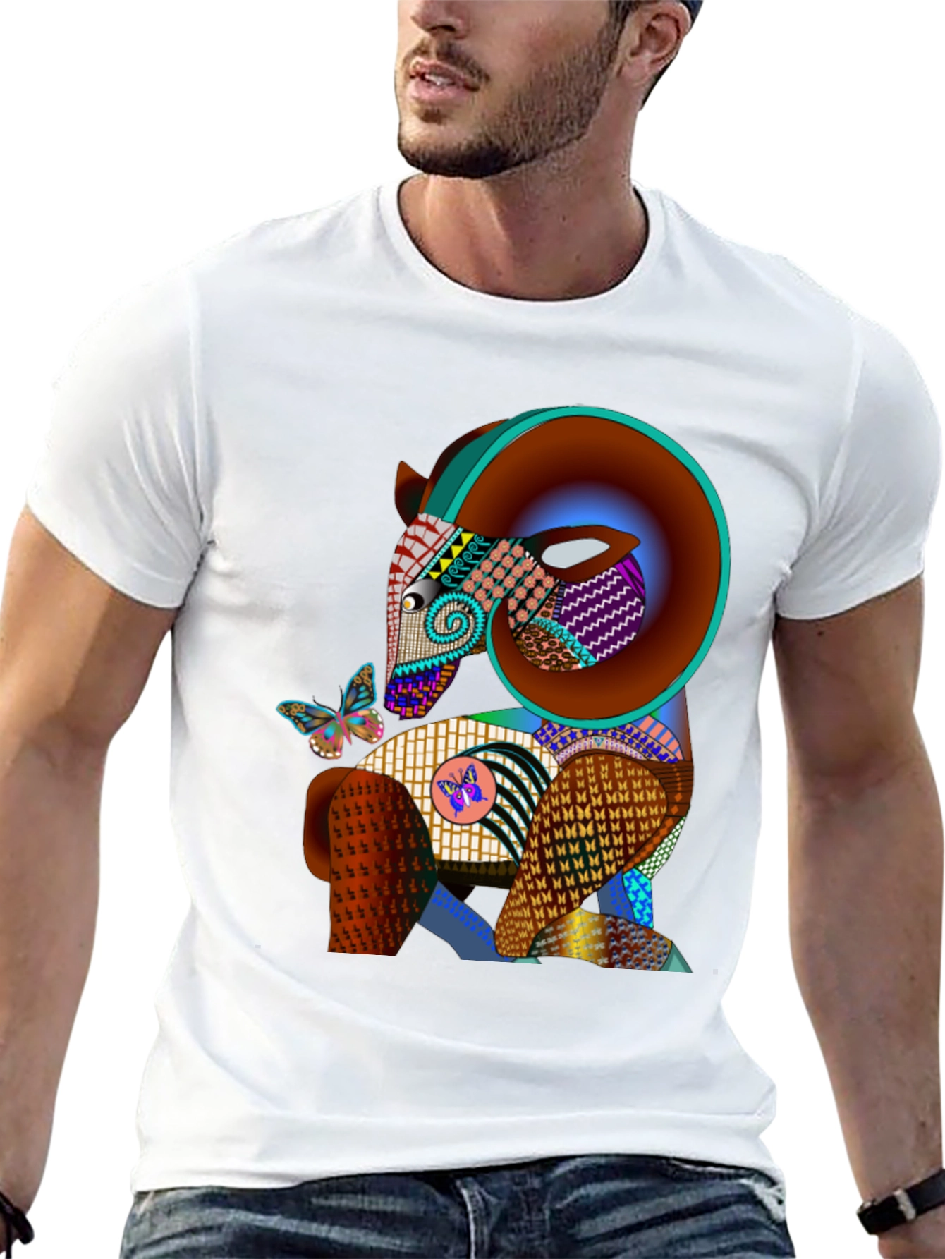 Artistic Ram Graphic Tee - Unique Design