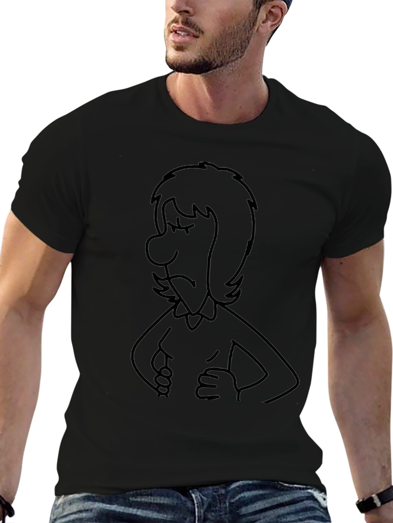 Sad Cartoon Character Black T-Shirt