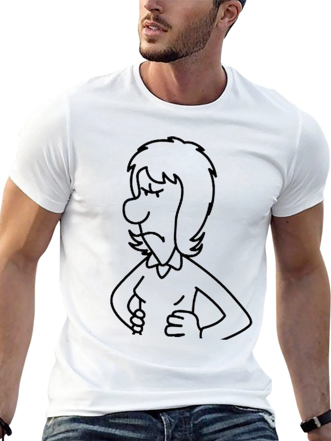 Sad Cartoon Character Black T-Shirt