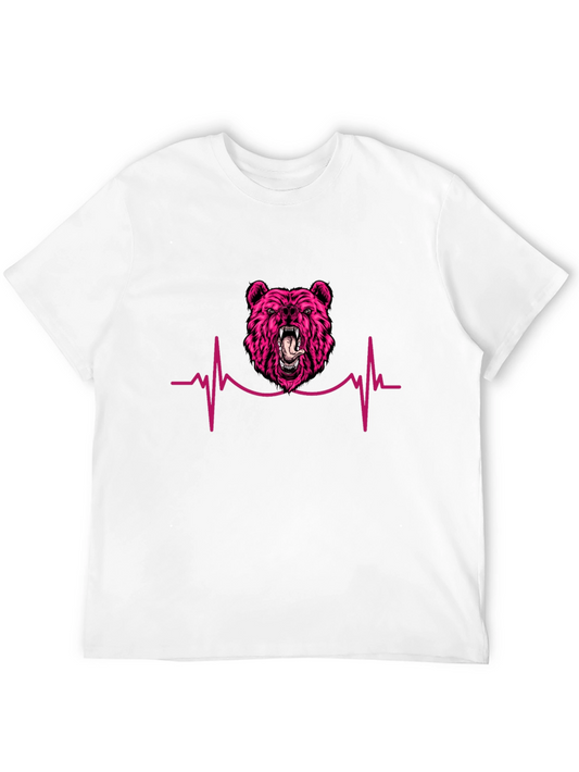 Pink Bear Heartbeat Black T-Shirt