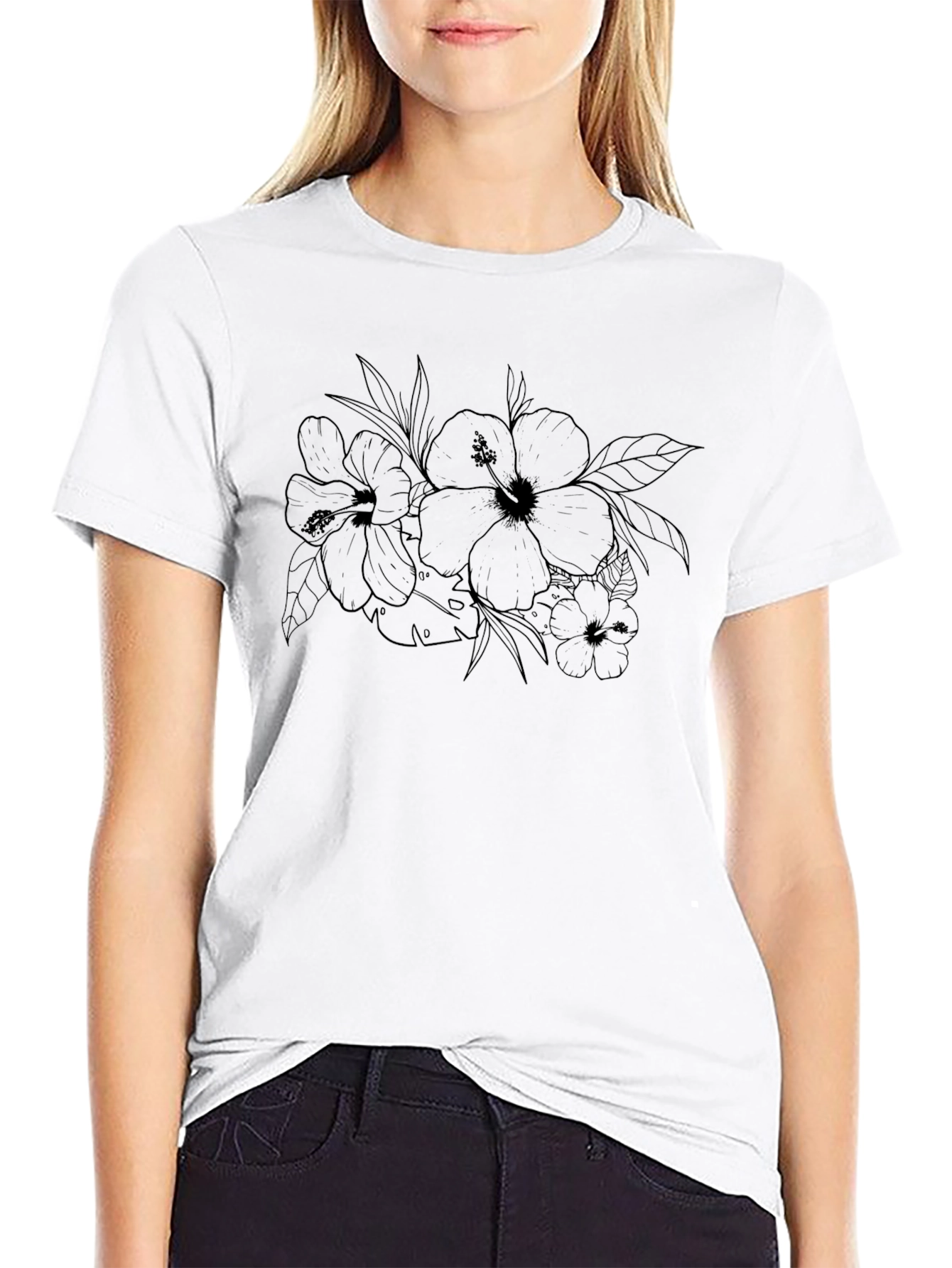 Floral Hibiscus Graphic Black T-Shirt