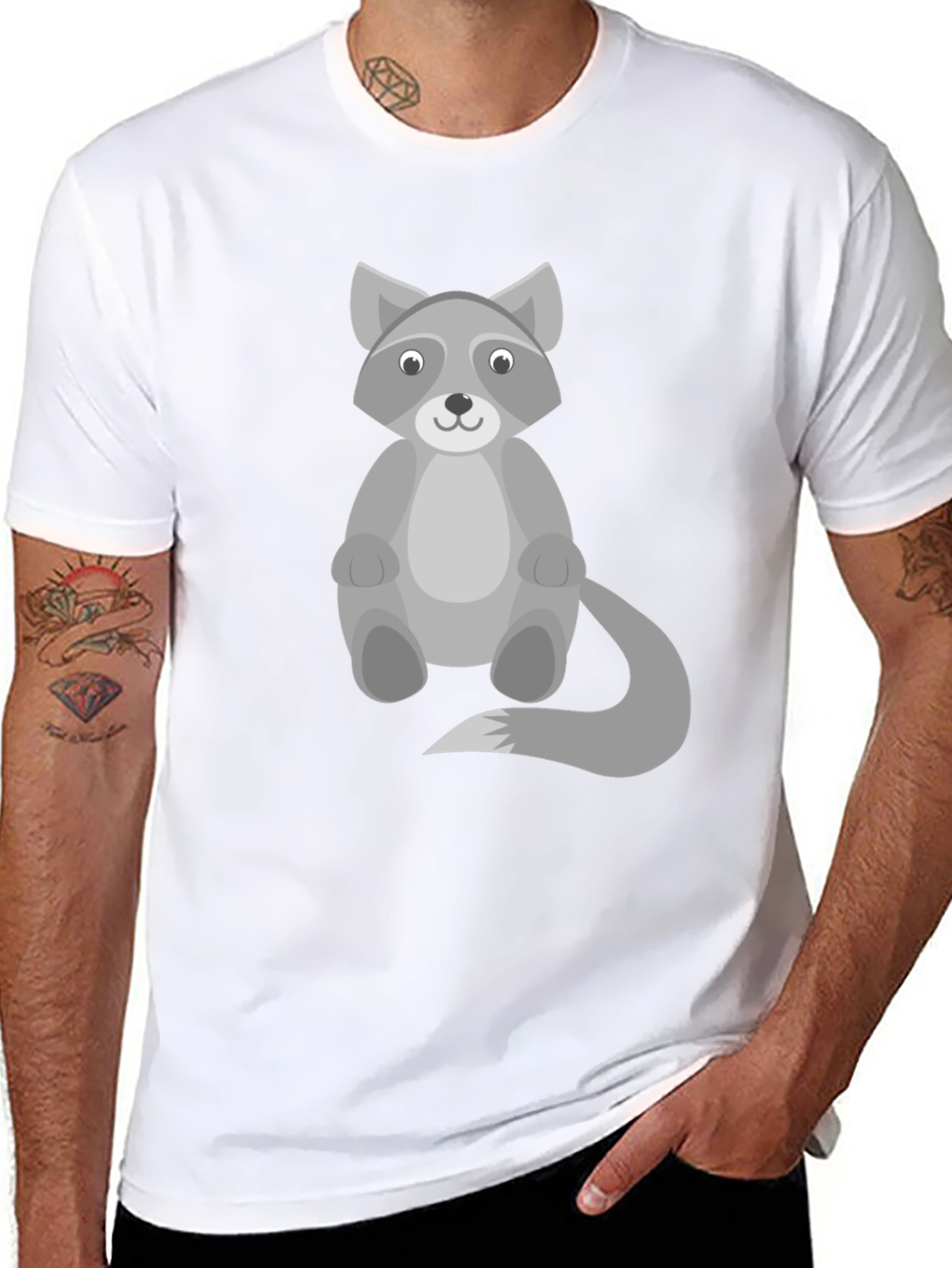 Cartoon Raccoon Graphic Print Black T-Shirt