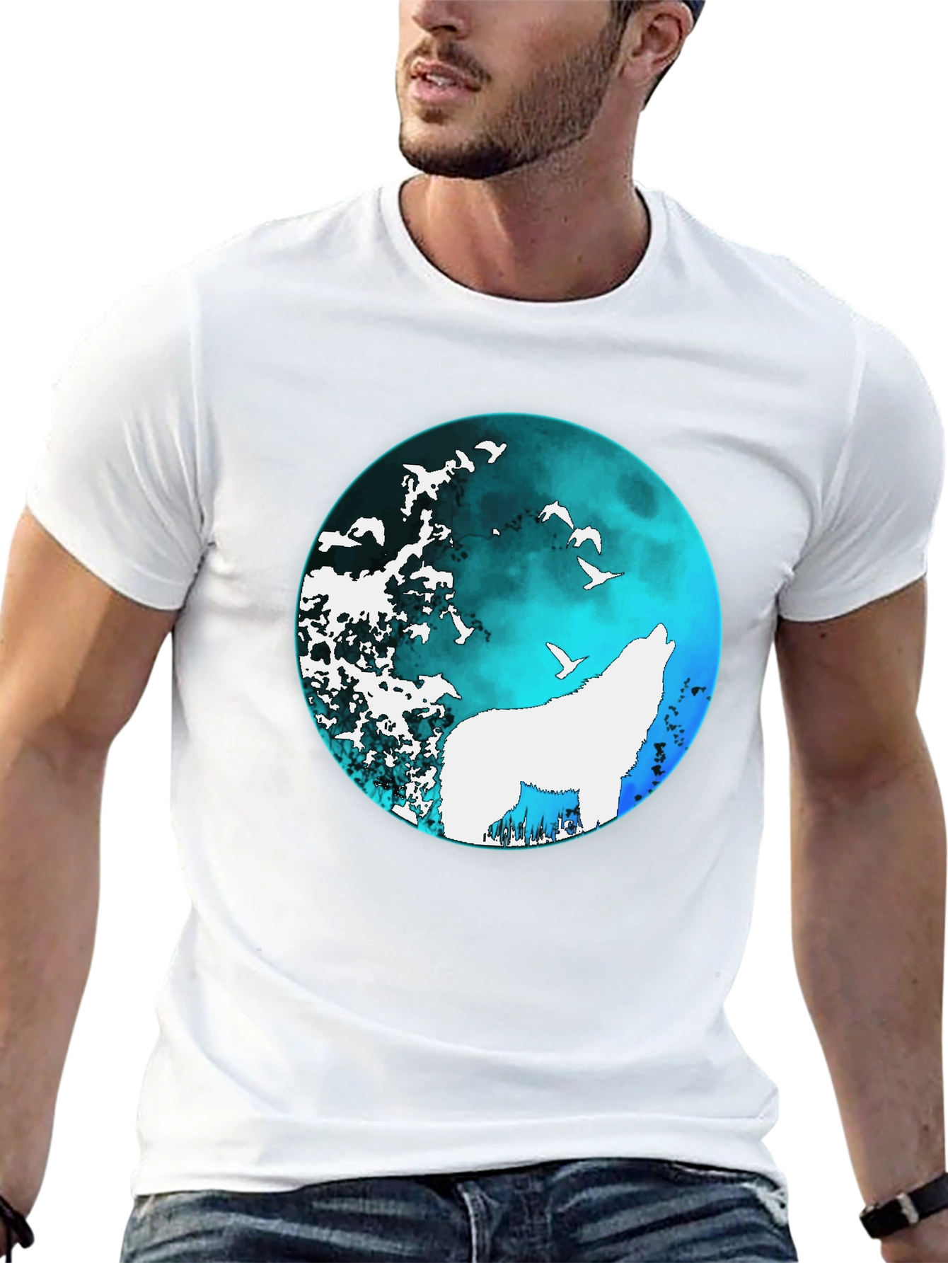 Wolf Moon Graphic Tee - Black Cotton T-Shirt