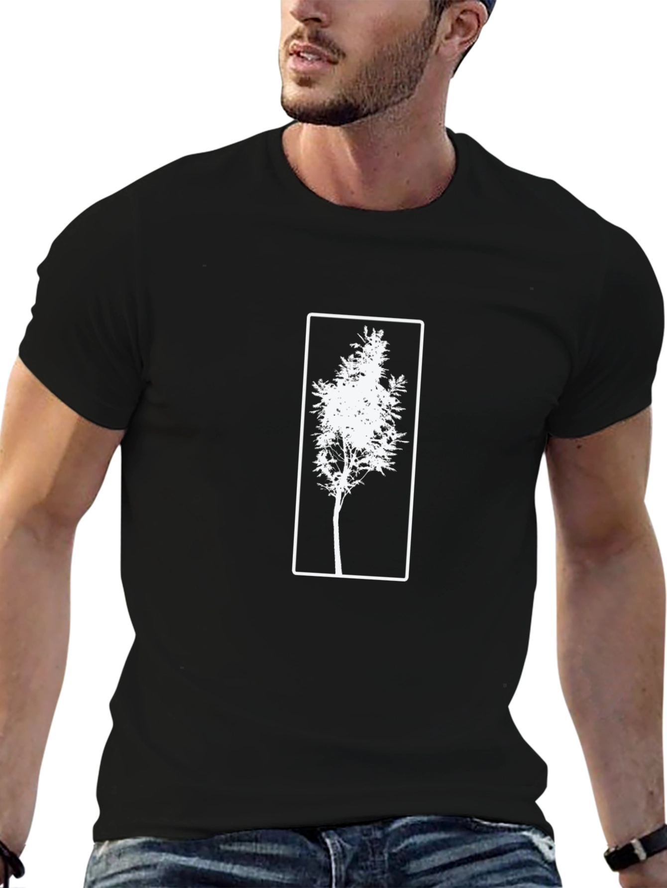 Black Tee with White Tree Graphic