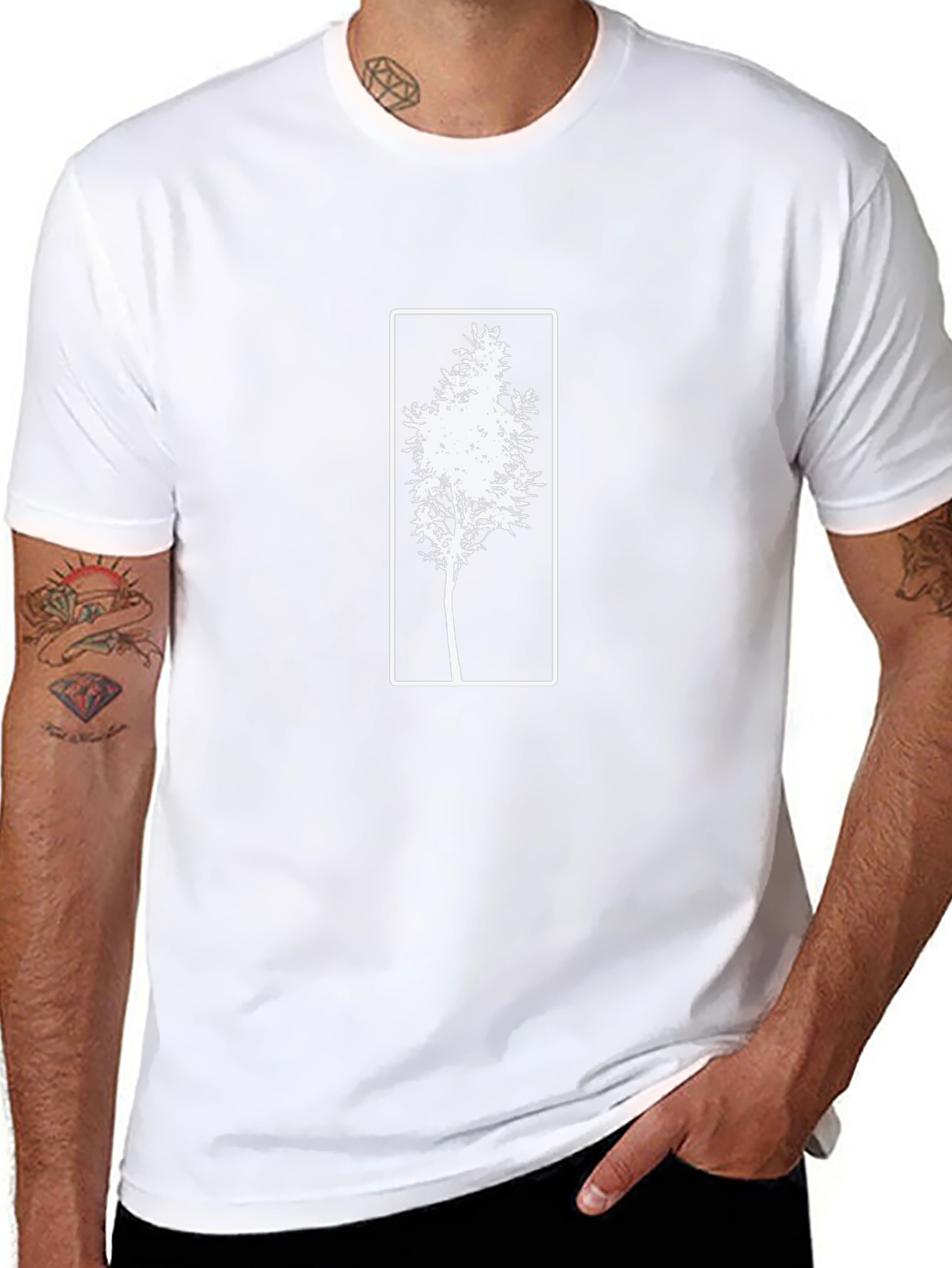Black Tee with White Tree Graphic