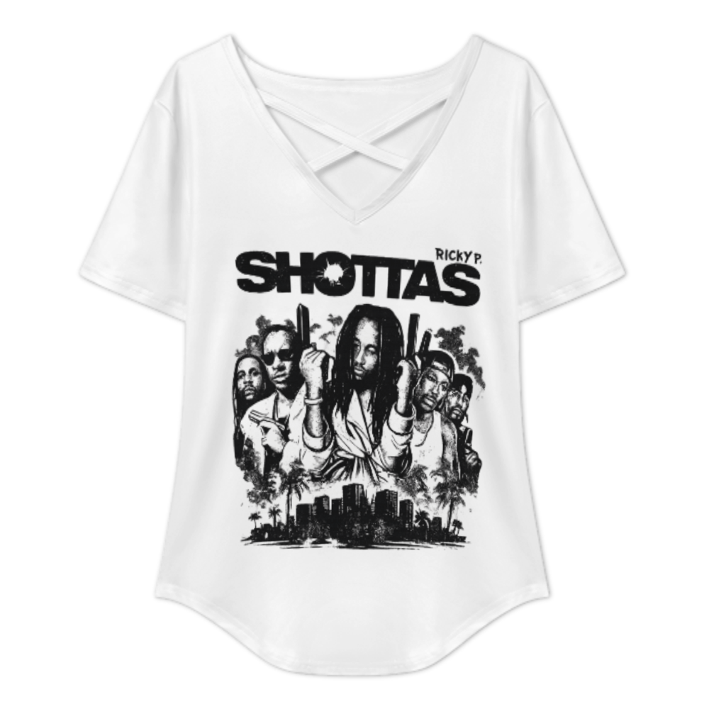 Ricky P. SHOTTAS Graphic V-Neck T-Shirt – Urban Streetwear Oversized Music Inspired Tee for Women(z221)