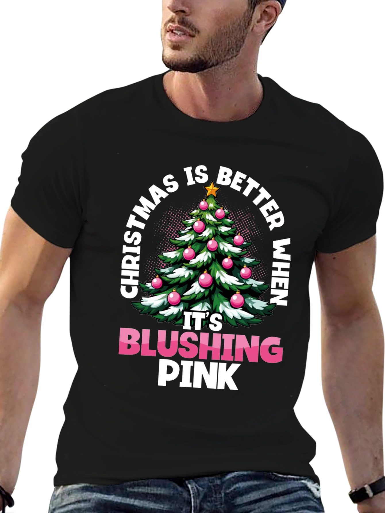 Blushing Pink Christmas Tree Graphic Tee