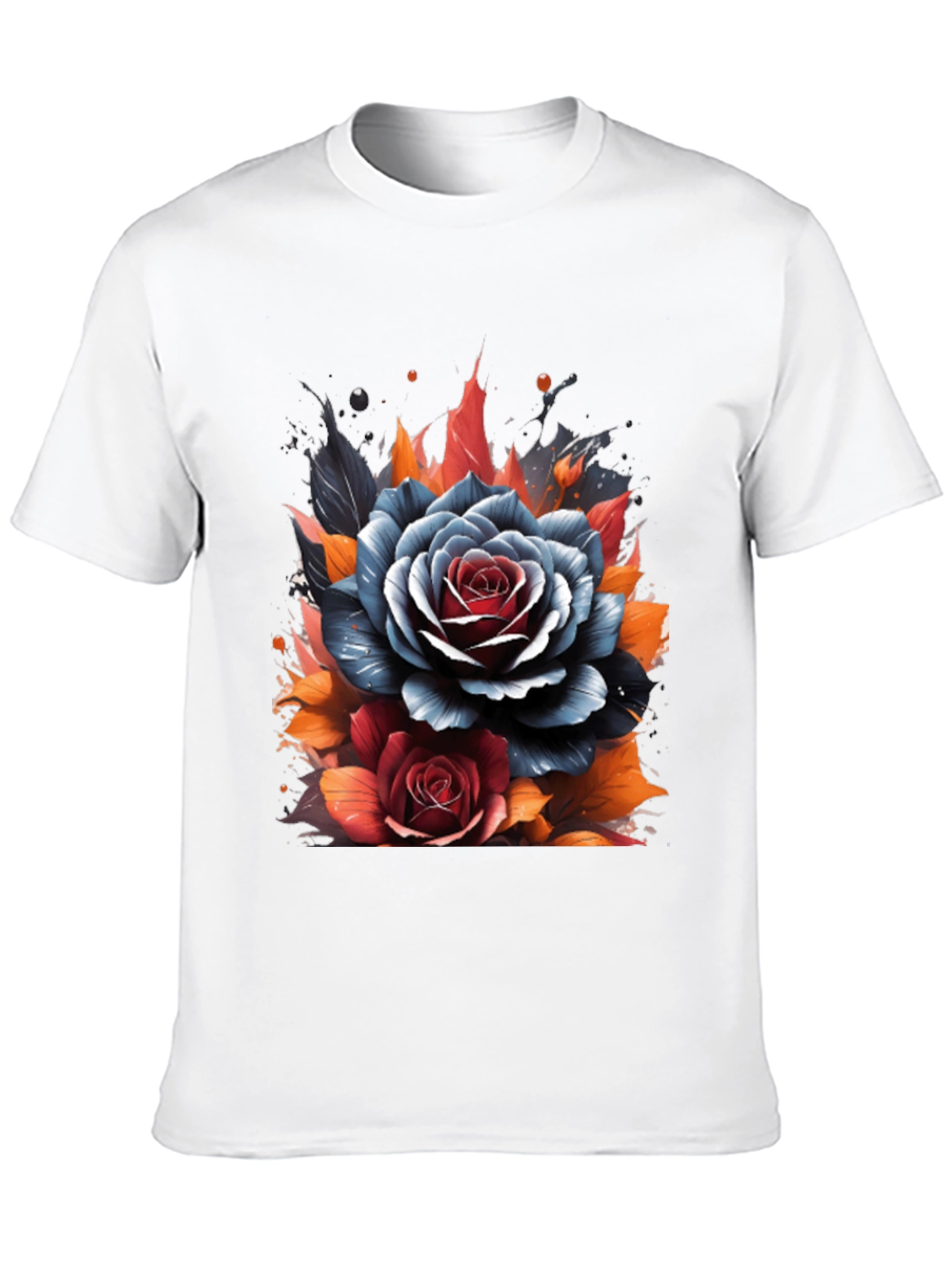 Floral Roses Graphic Print Black T-Shirt