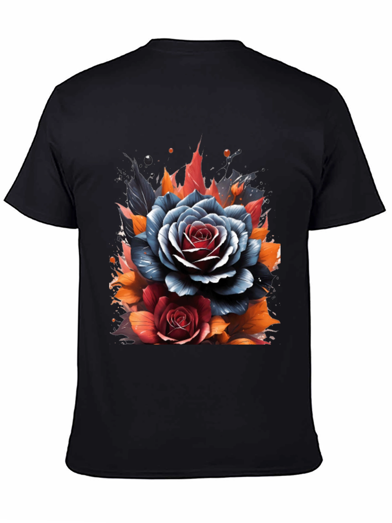 Floral Roses Graphic Print Black T-Shirt