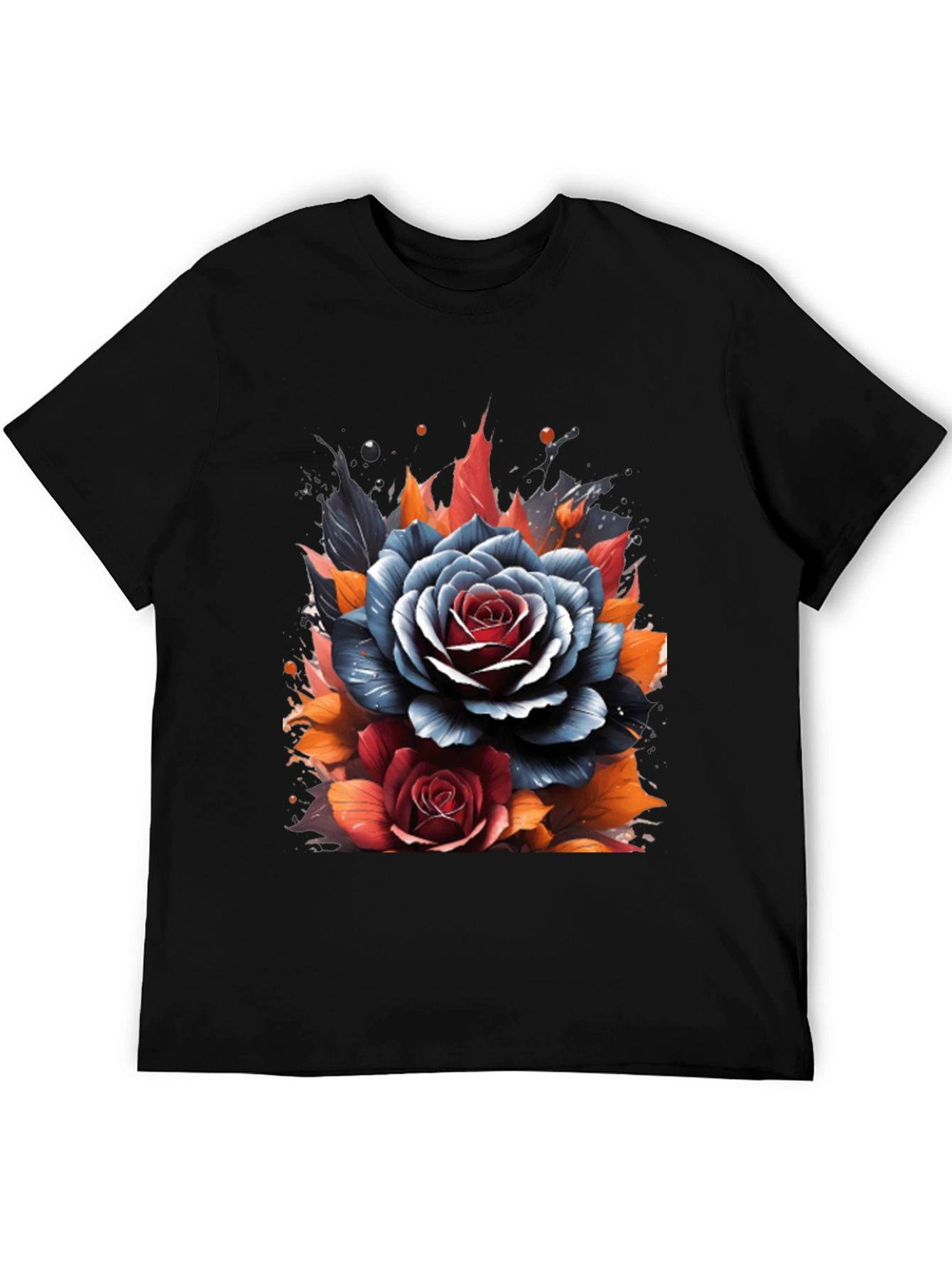 Floral Roses Graphic Print Black T-Shirt