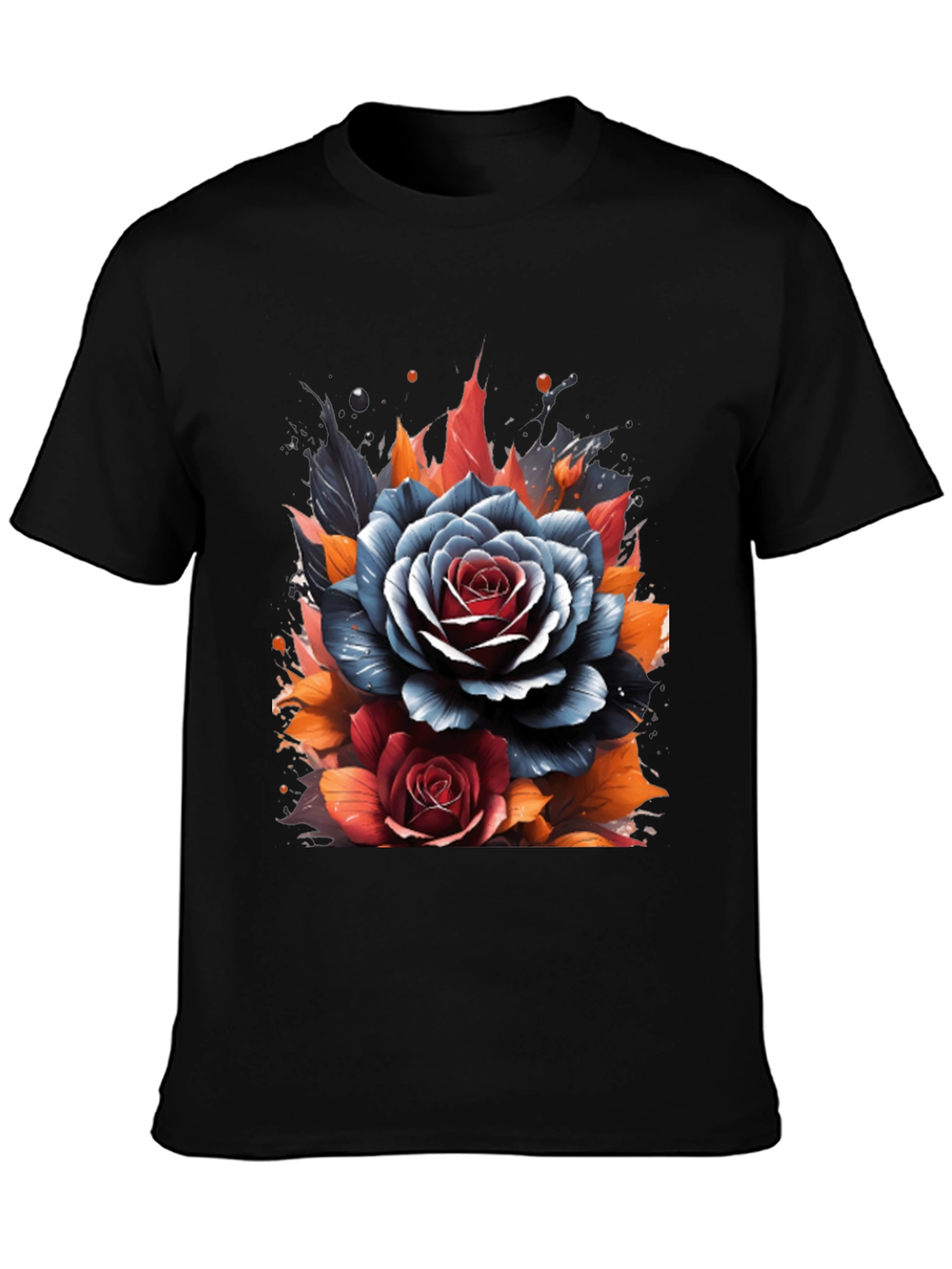 Floral Roses Graphic Print Black T-Shirt