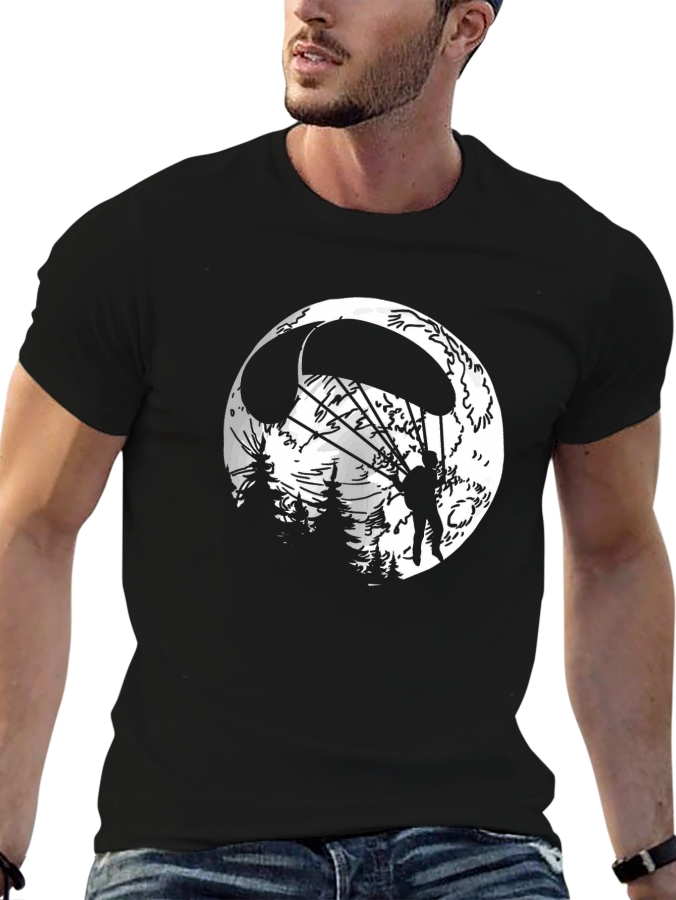 Parachute Moon Mens Graphic T-Shirt