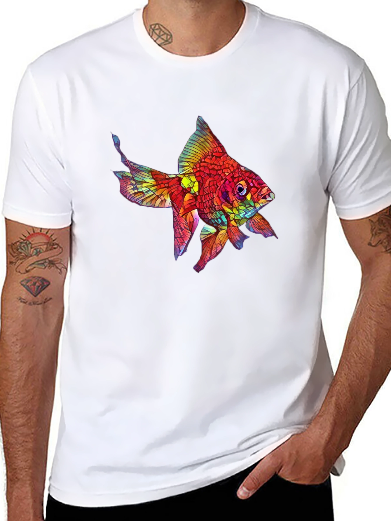 Vibrant Fish Graphic Black T-Shirt