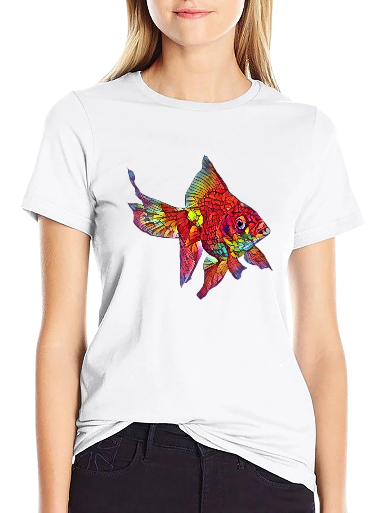 Vibrant Fish Graphic Black T-Shirt