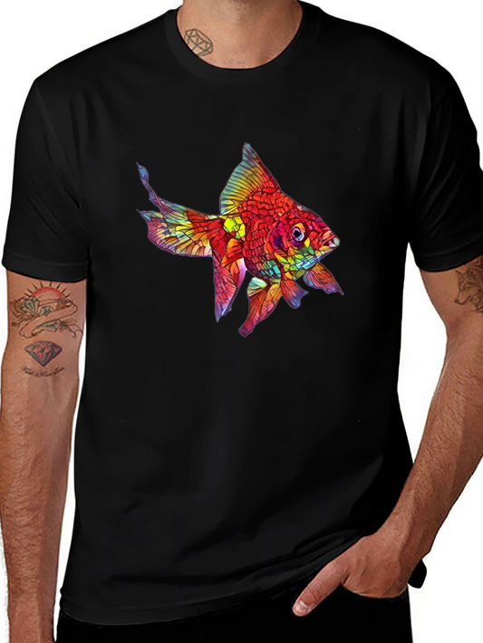 Vibrant Fish Graphic Black T-Shirt