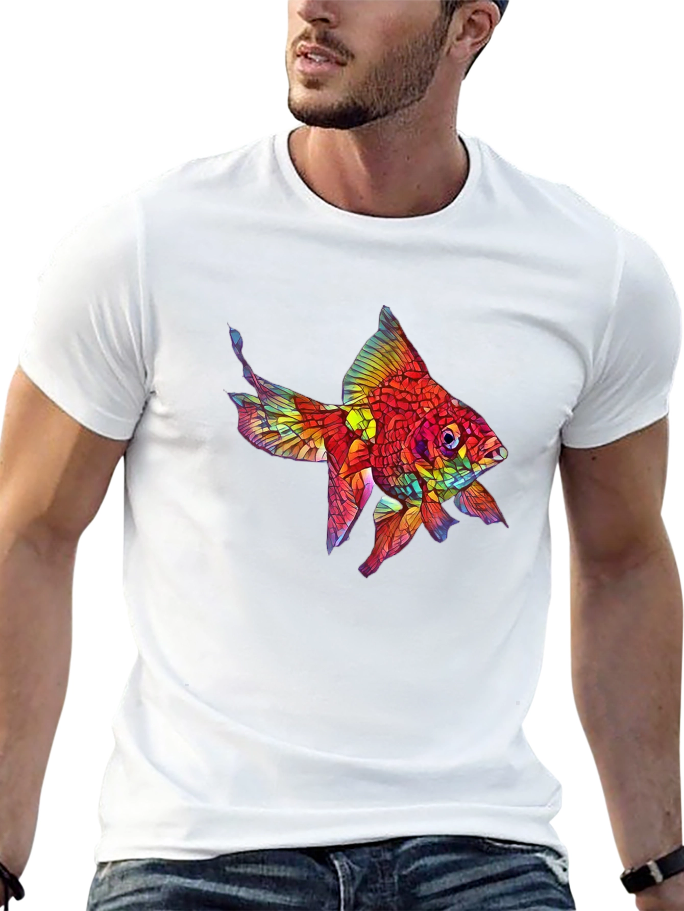 Vibrant Fish Graphic Black T-Shirt