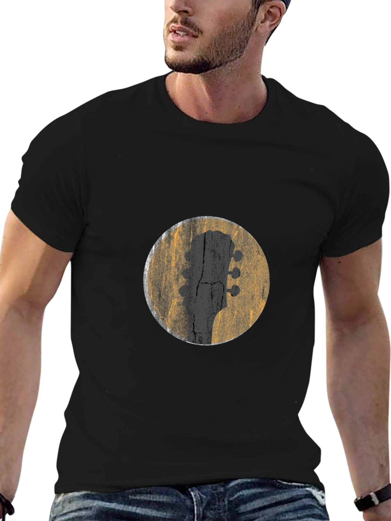 Guitar Headstock Graphic Tee - Mens Black T-Shirt