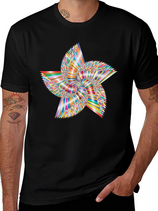 Abstract Geometric Star Graphic Tee - Black