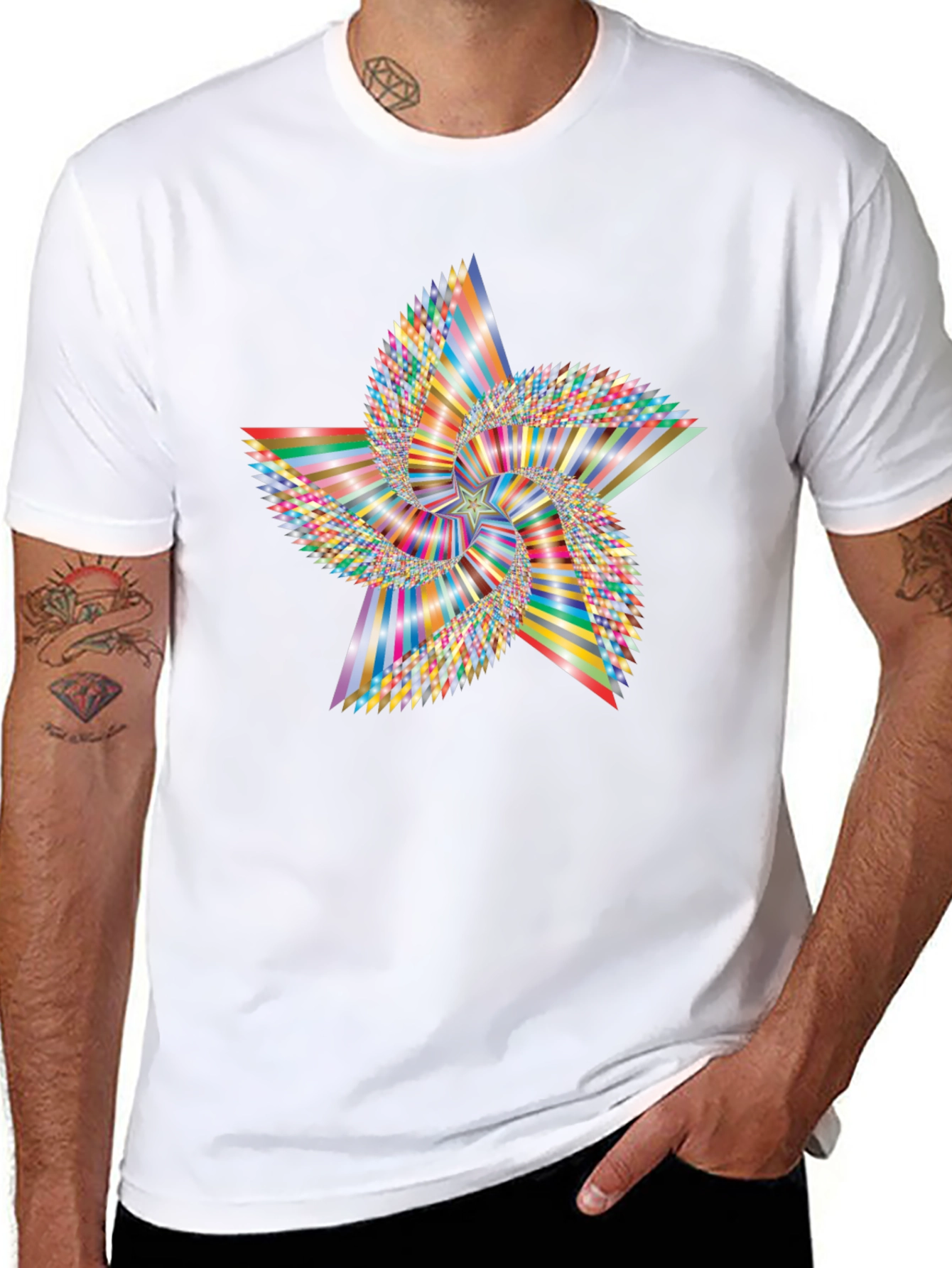 Abstract Geometric Star Graphic Tee - Black