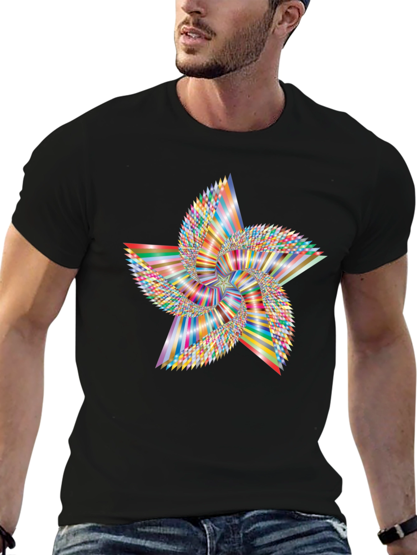 Abstract Geometric Star Graphic Tee - Black