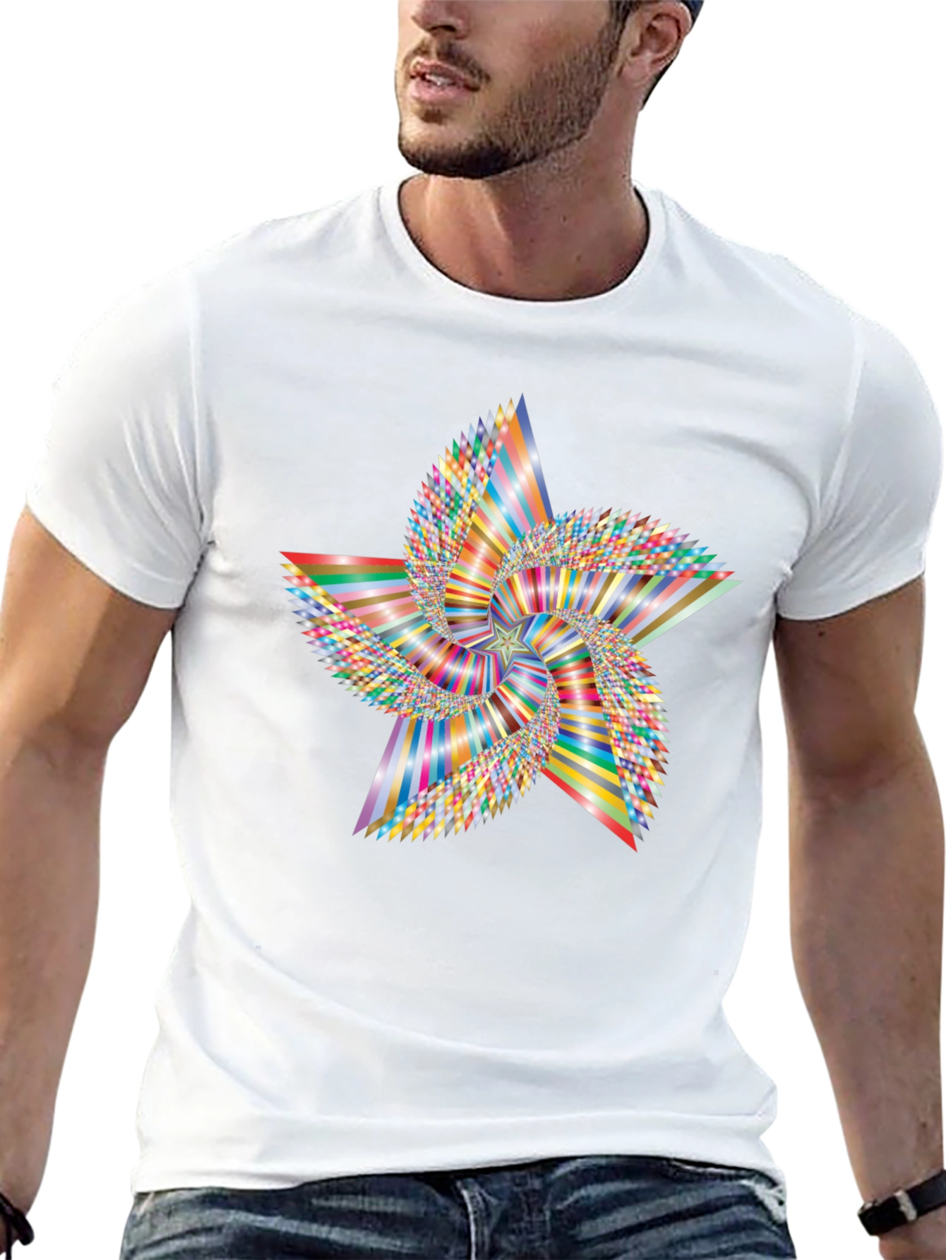 Abstract Geometric Star Graphic Tee - Black