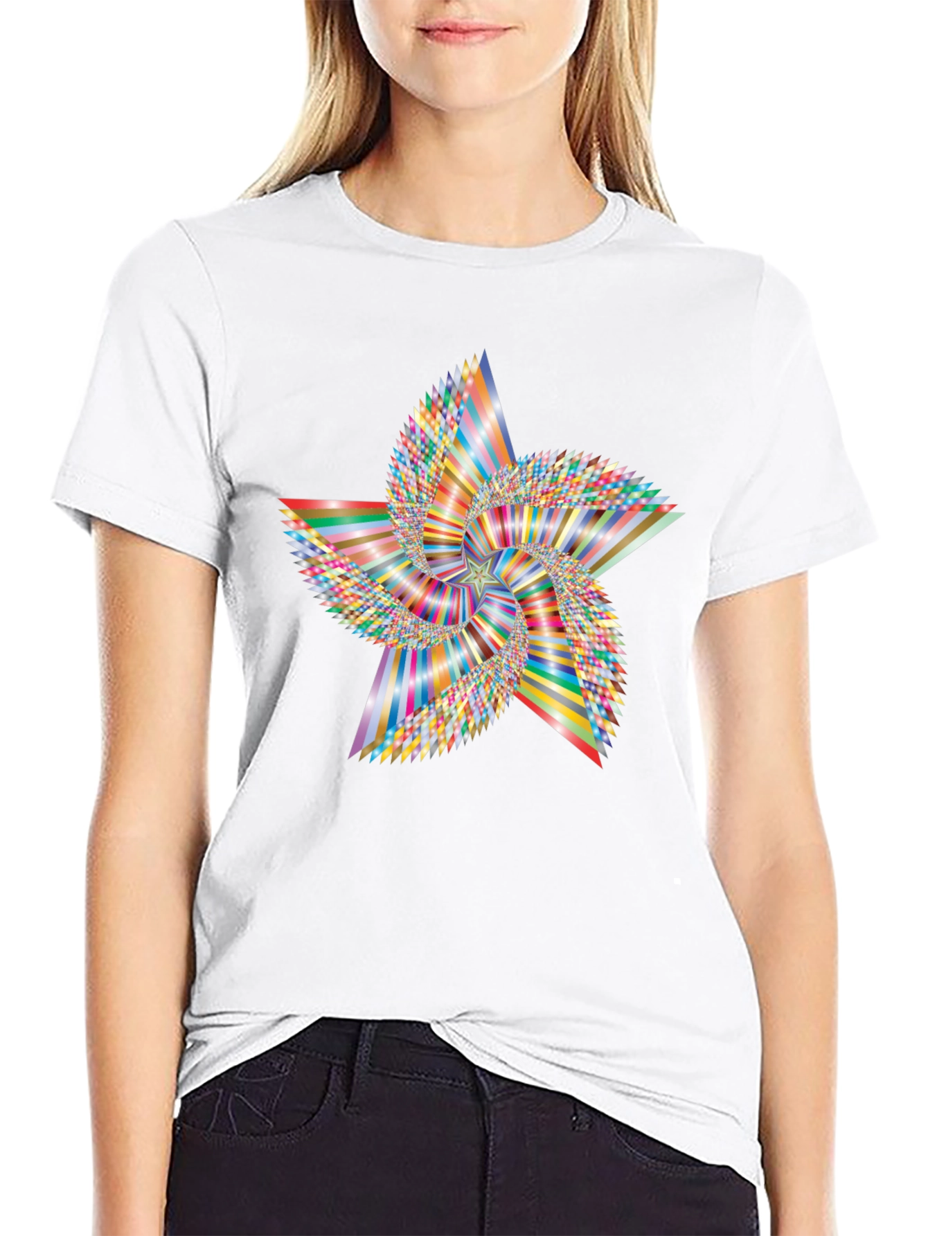 Abstract Geometric Star Graphic Tee - Black