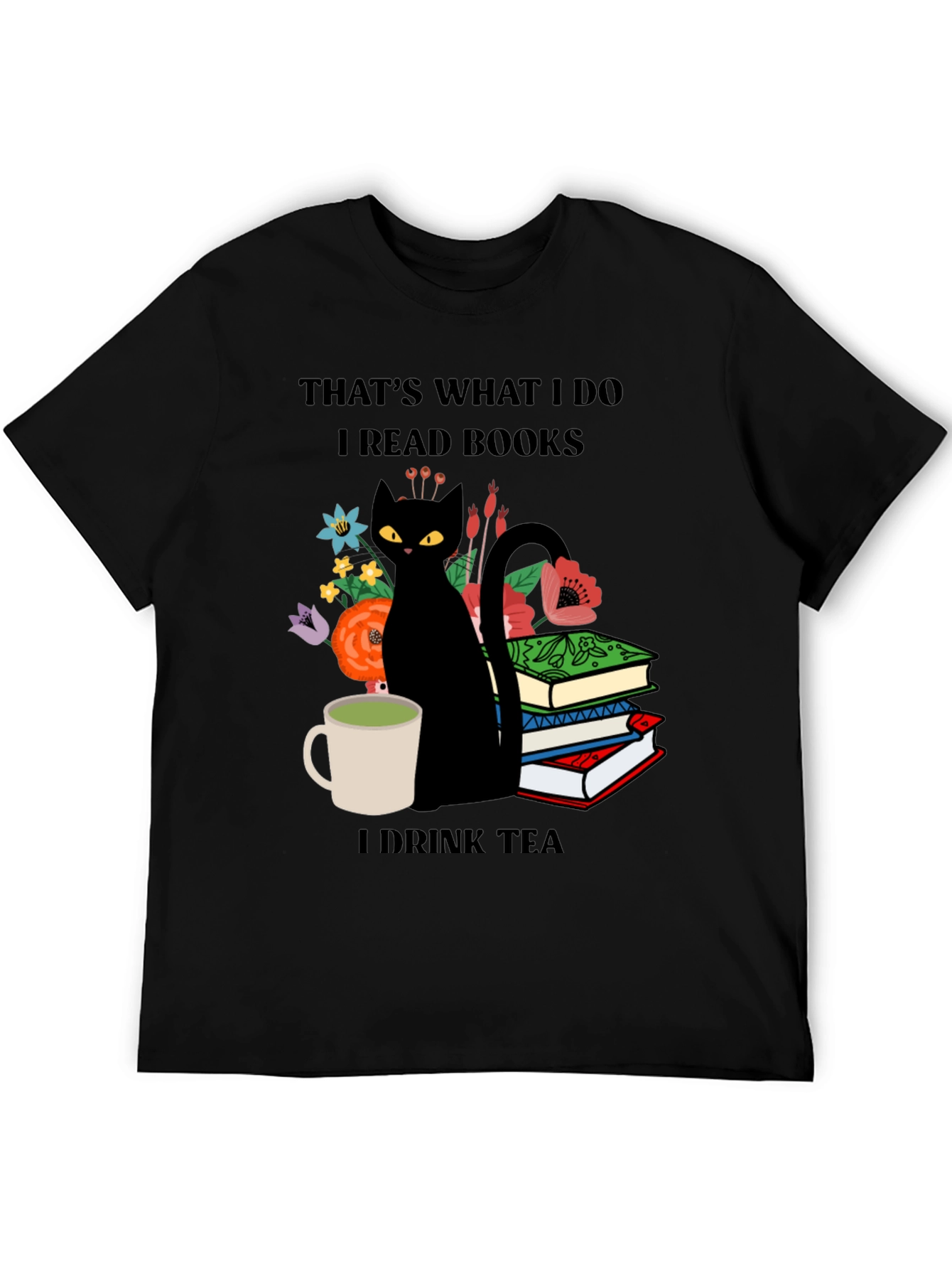 Book Lover Cat Tea Graphic Tee