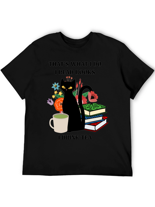 Book Lover Cat Tea Graphic Tee