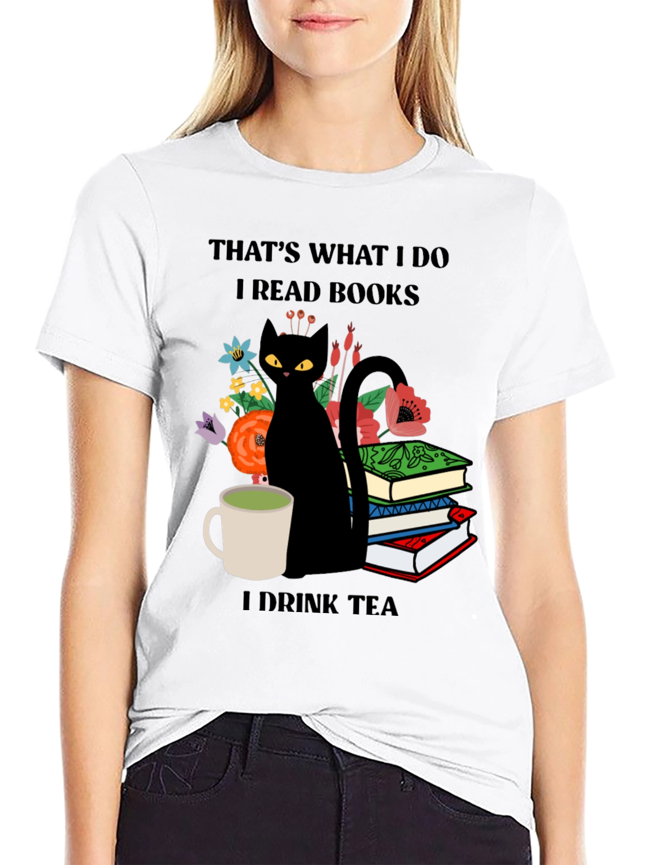 Book Lover Cat Tea Graphic Tee