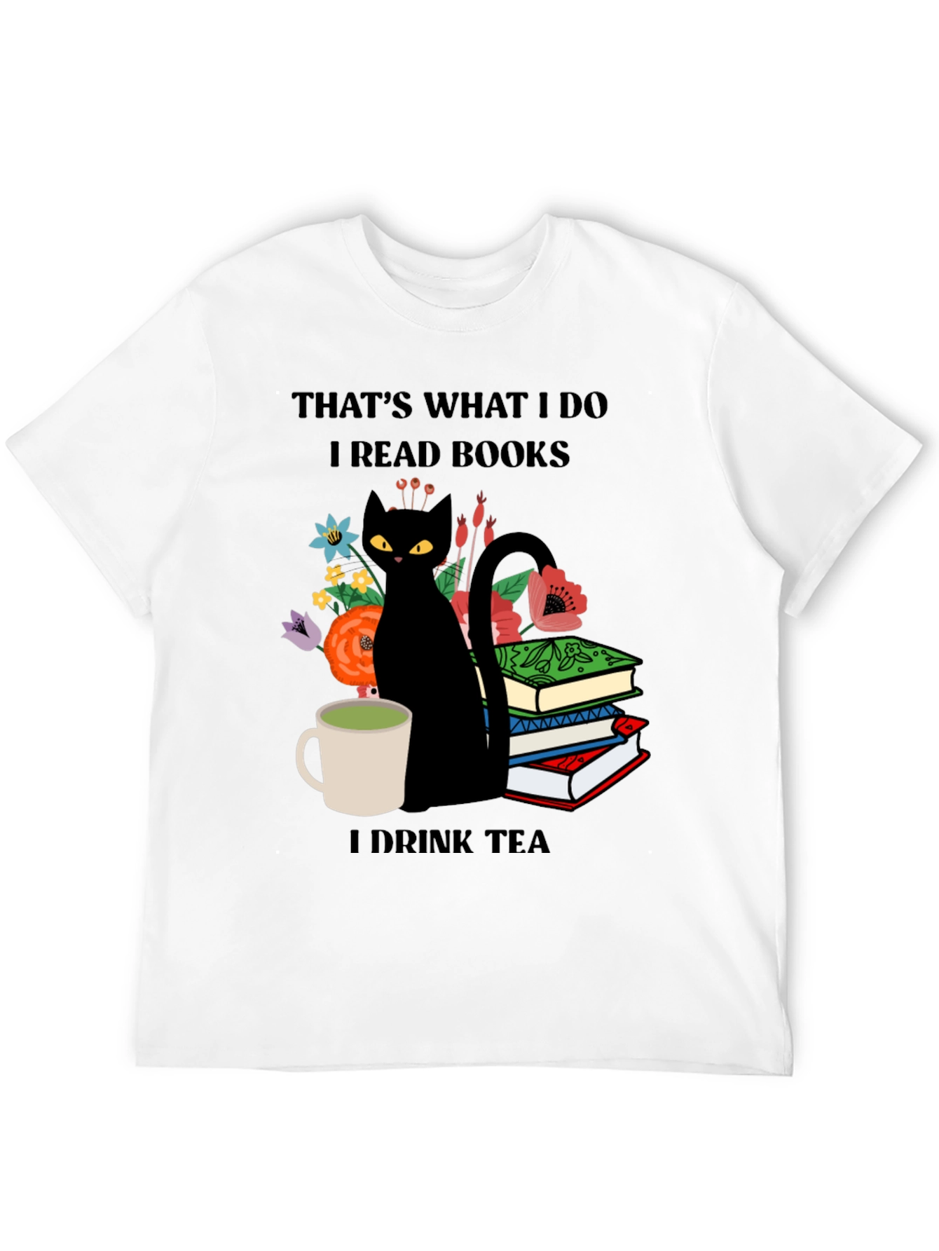 Book Lover Cat Tea Graphic Tee