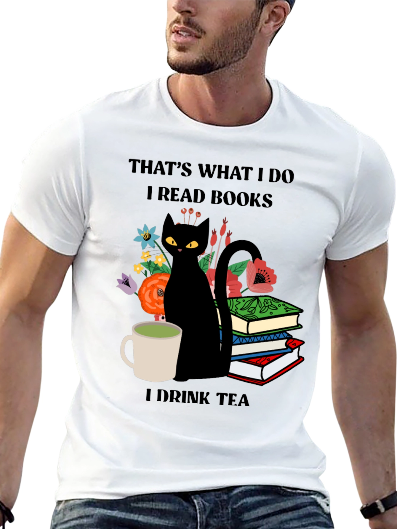 Book Lover Cat Tea Graphic Tee